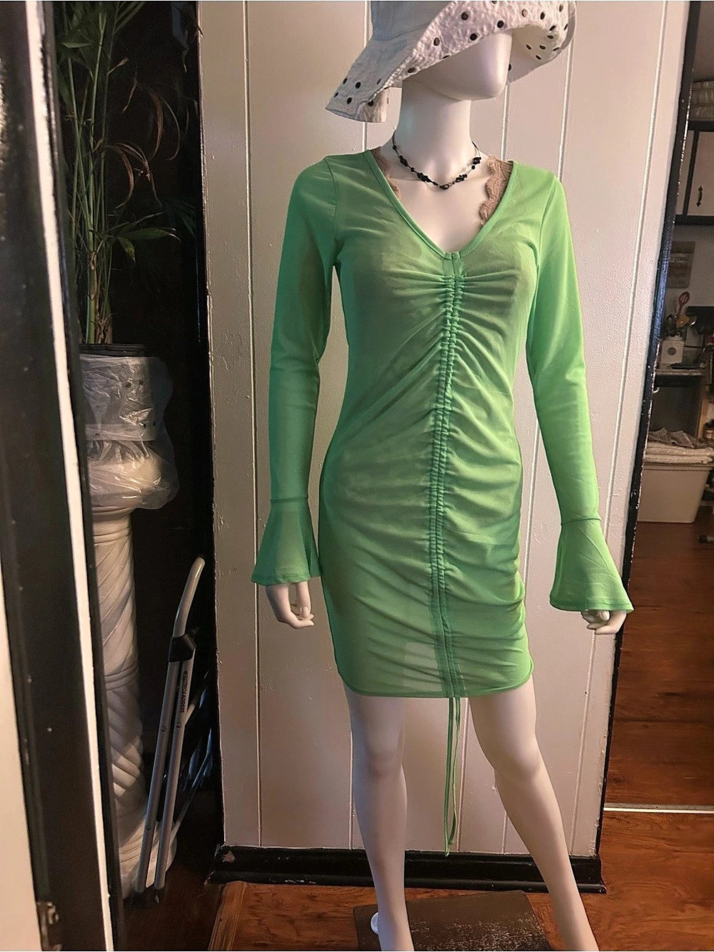 Ruched Green Mini Dress Like New